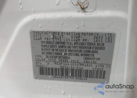 2017 Nissan Sentra Sv из США, поврежденный, VIN 3N1AB7AP7HY348644